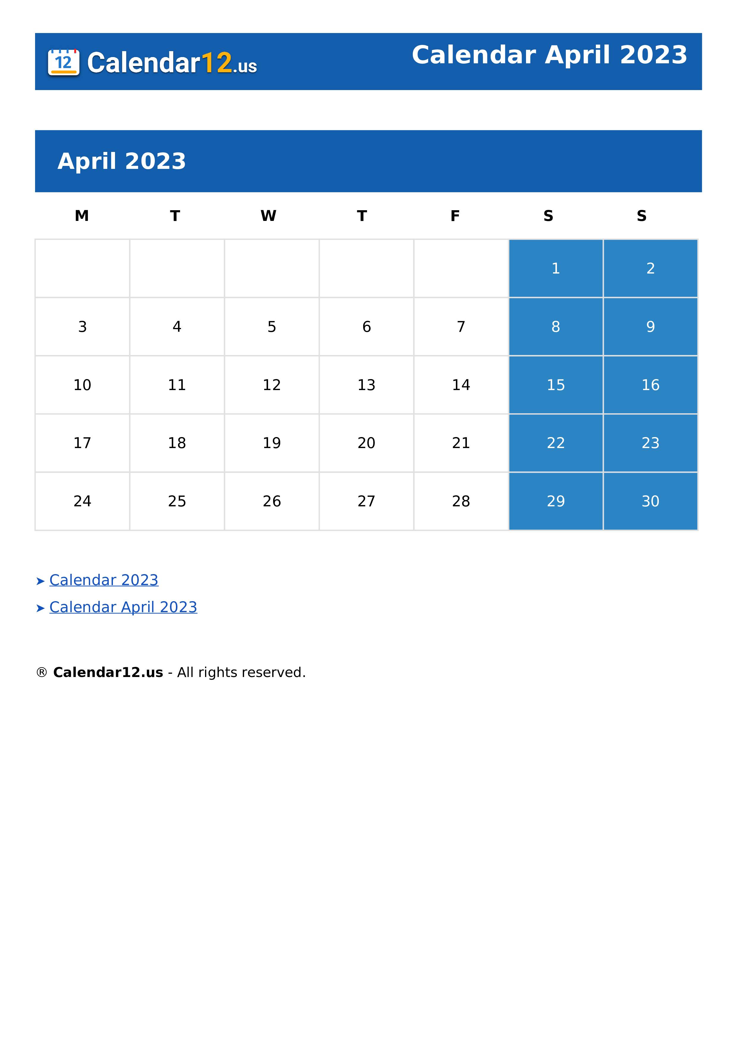 Calendar April 2023